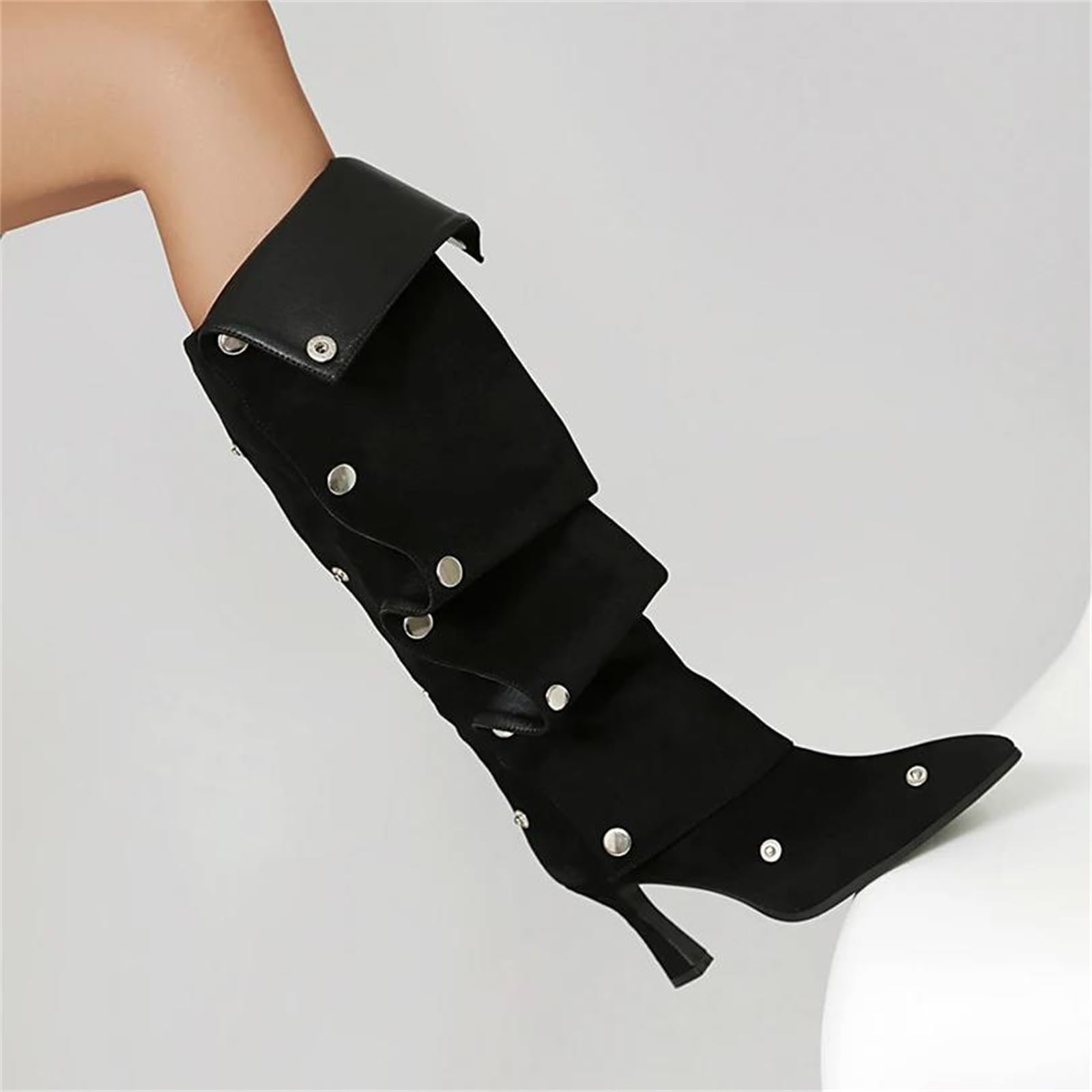 Pleated Knee-High Boots