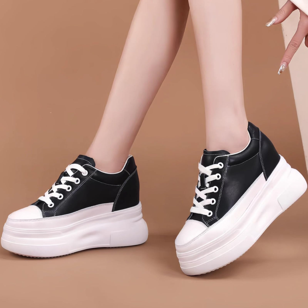 Chunky Sole Leather Sneakers