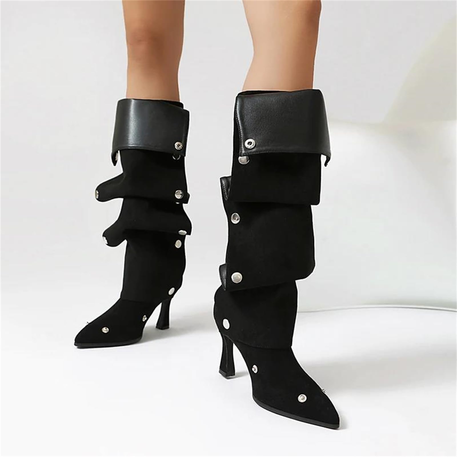 Pleated Knee-High Boots