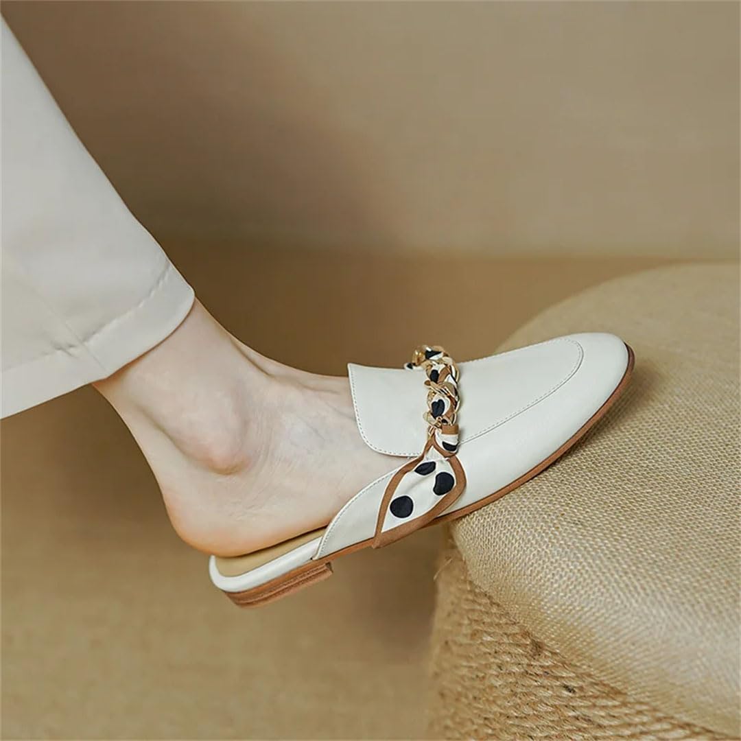 Leather Chain Detail Mules