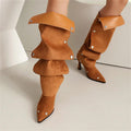 Pleated Knee-High Boots