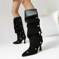 Pleated Knee-High Boots