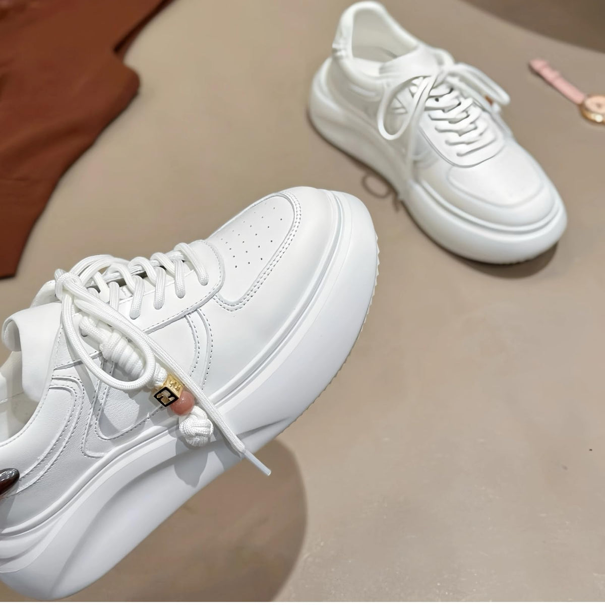 Leather Lace-Up Sneakers