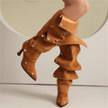 Pleated Knee-High Boots