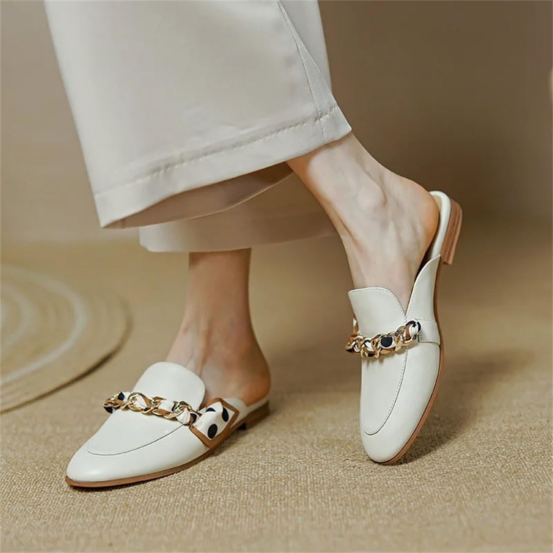 Leather Chain Detail Mules