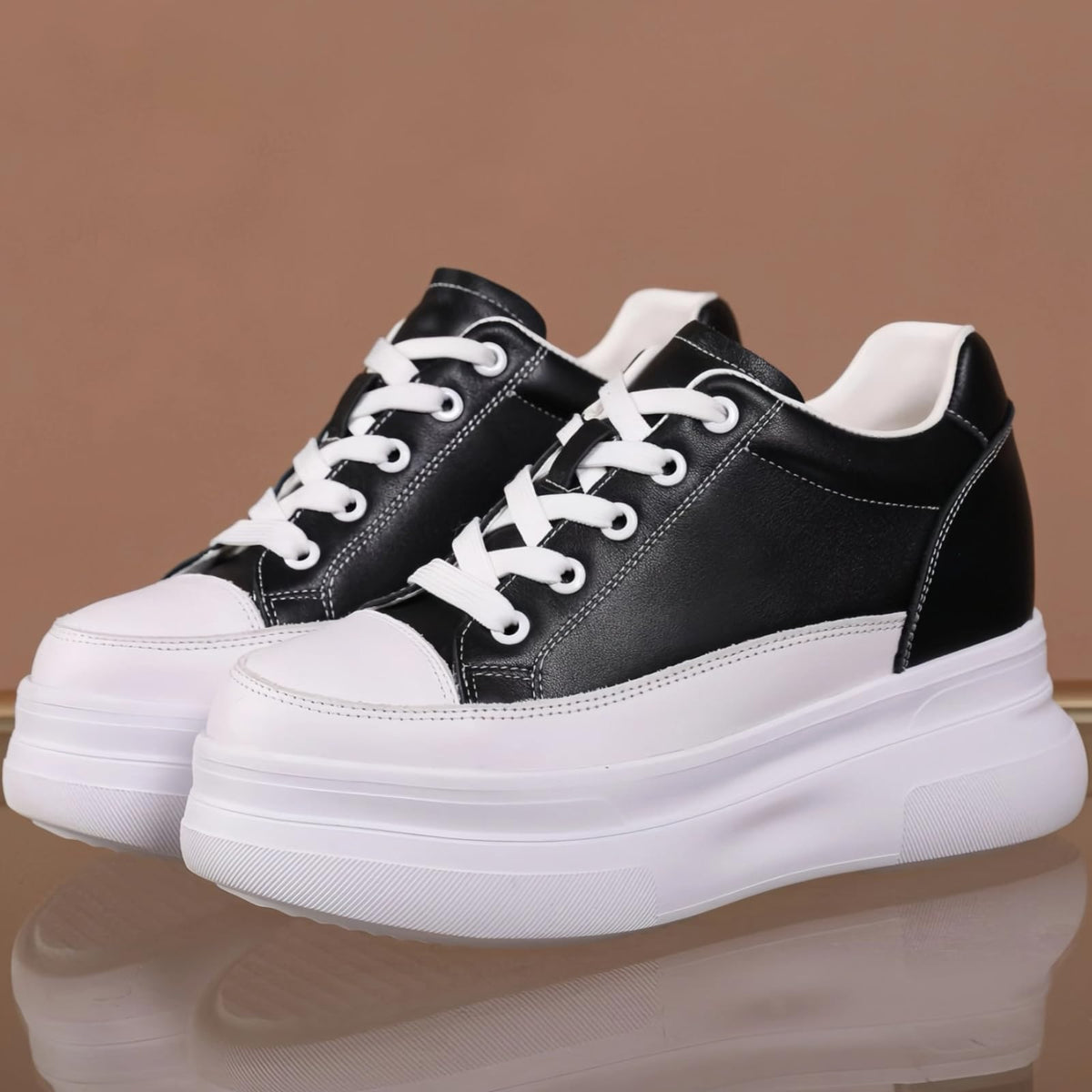 Chunky Sole Leather Sneakers