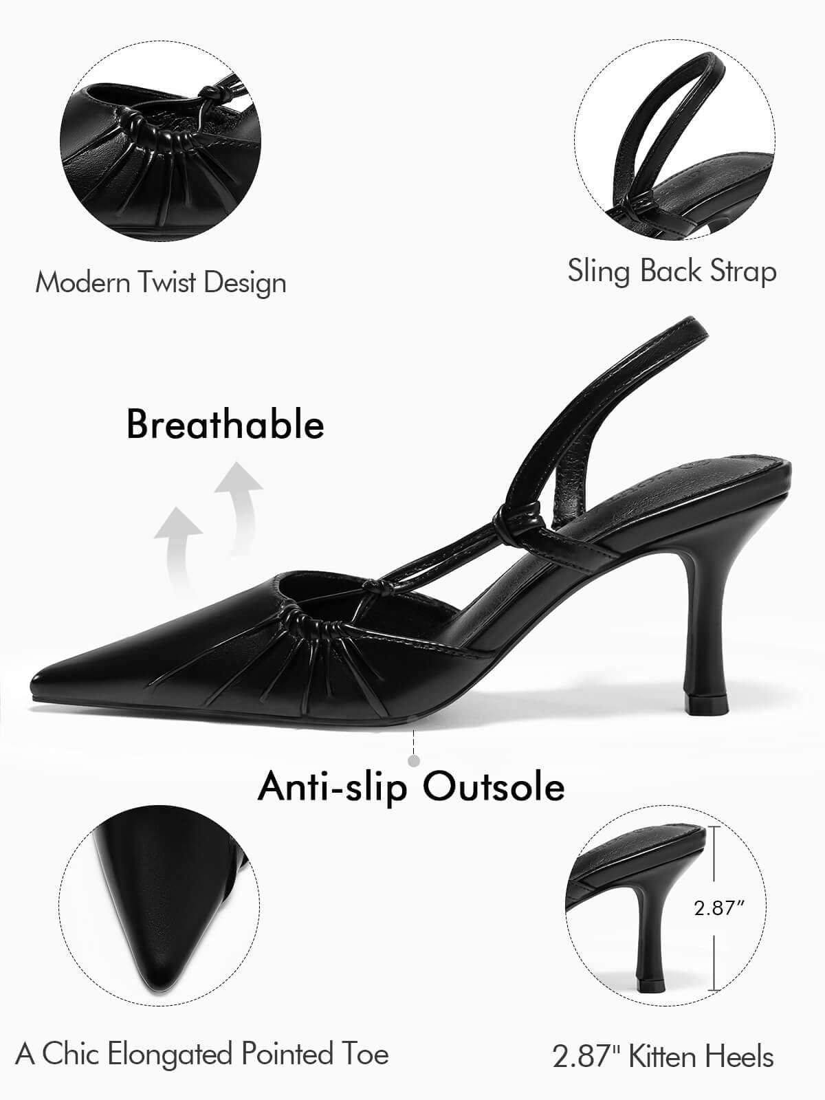 Leather Slingback Kitten Heels