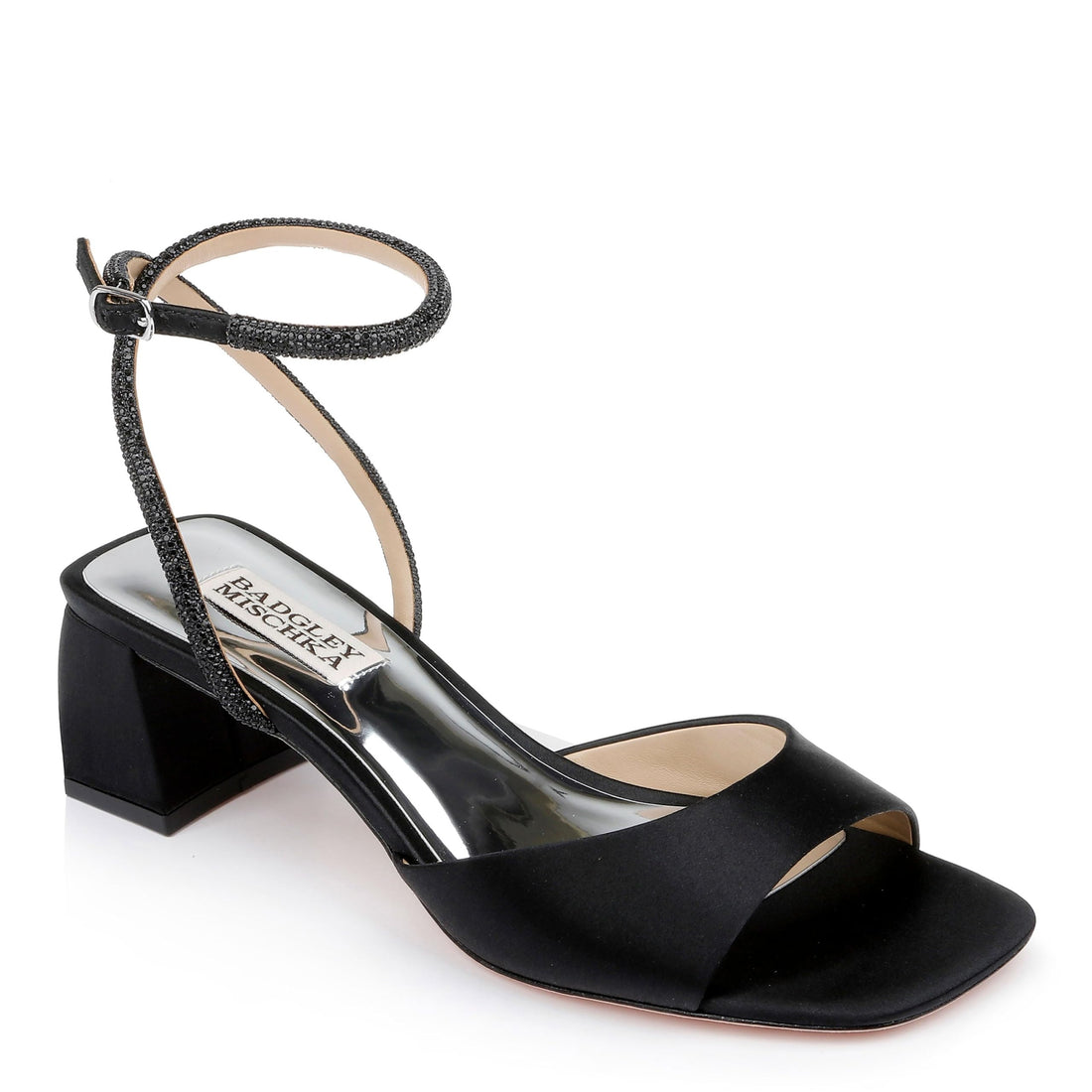 Satin Ankle Strap Block Heels