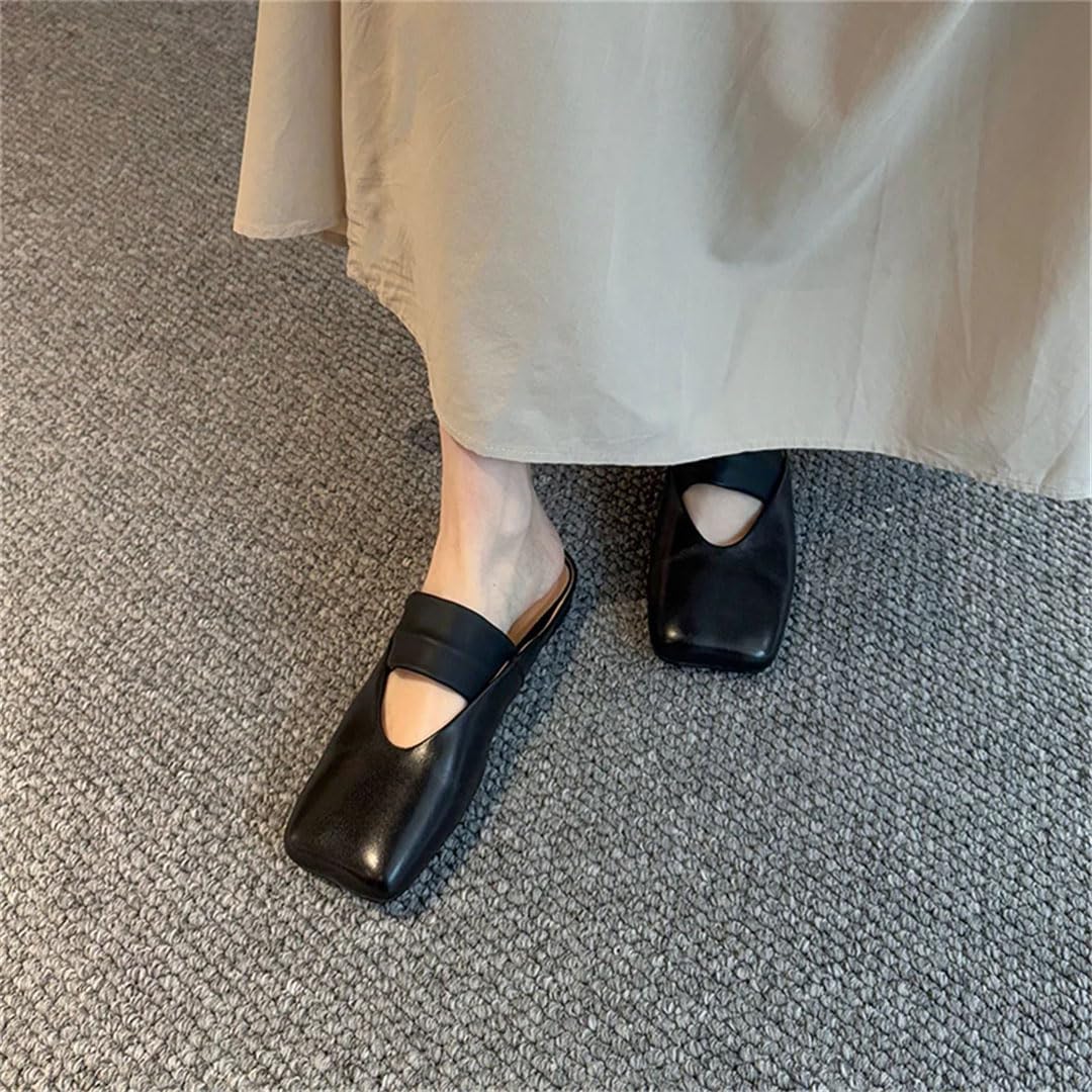 Leather Square Toe Mules