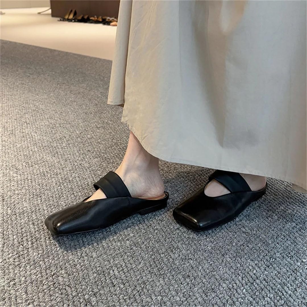 Leather Square Toe Mules