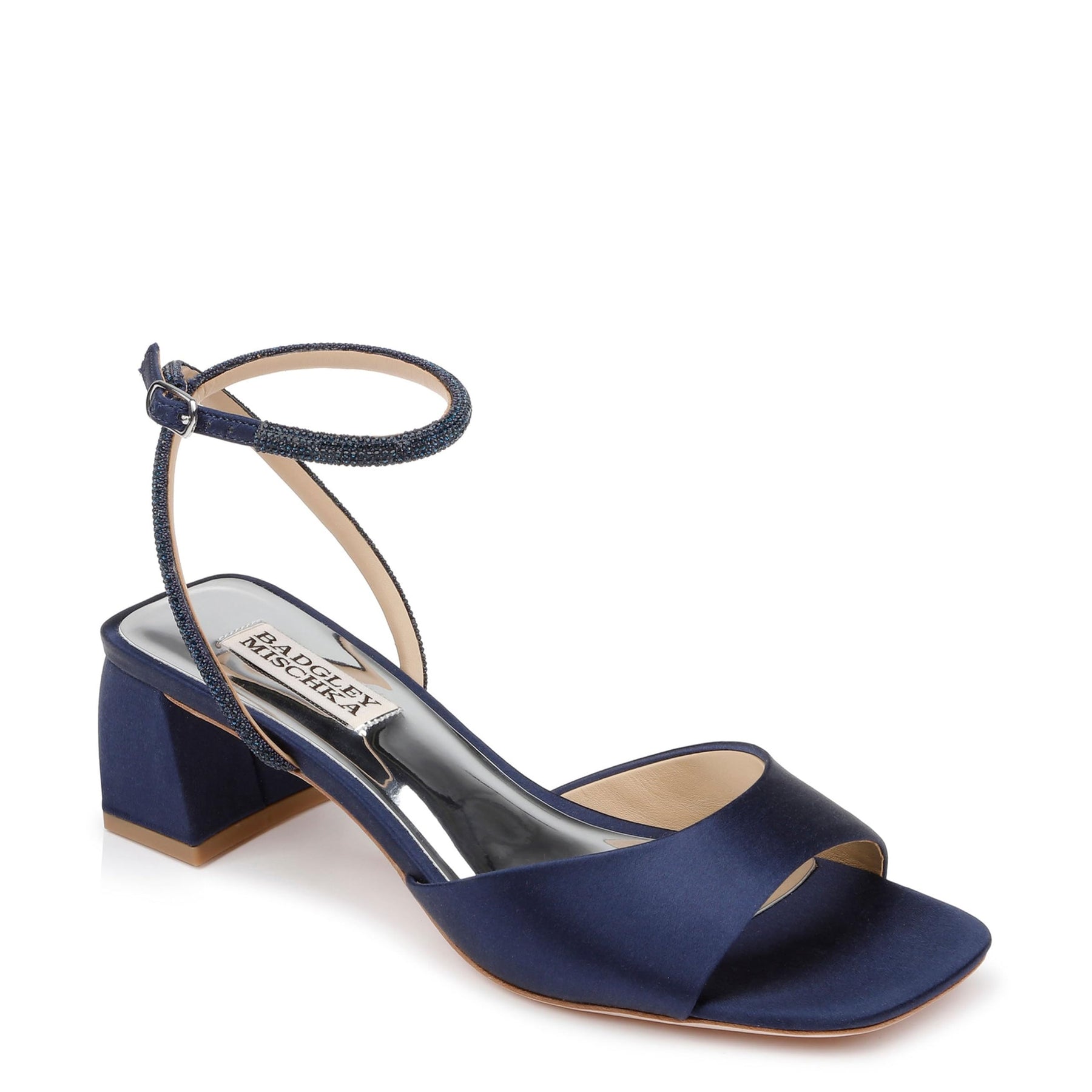 Satin Ankle Strap Block Heels